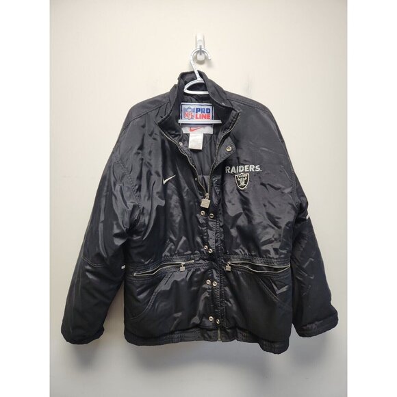 vintage nike Oakland Raiders Pro Line Bomber Jacket Big Logo Mini Swoosh NFL - Picture 1 of 9